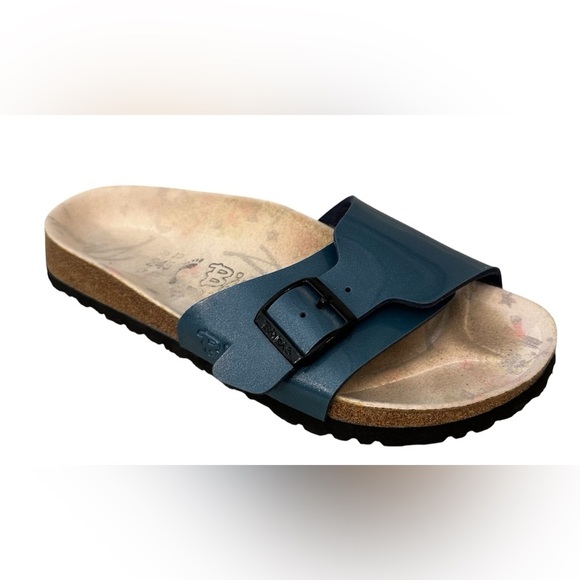 Birkenstock Birki's Metallic Blue Sandals 38 Sz 8 One Strap women’s EUC - Picture 1 of 12